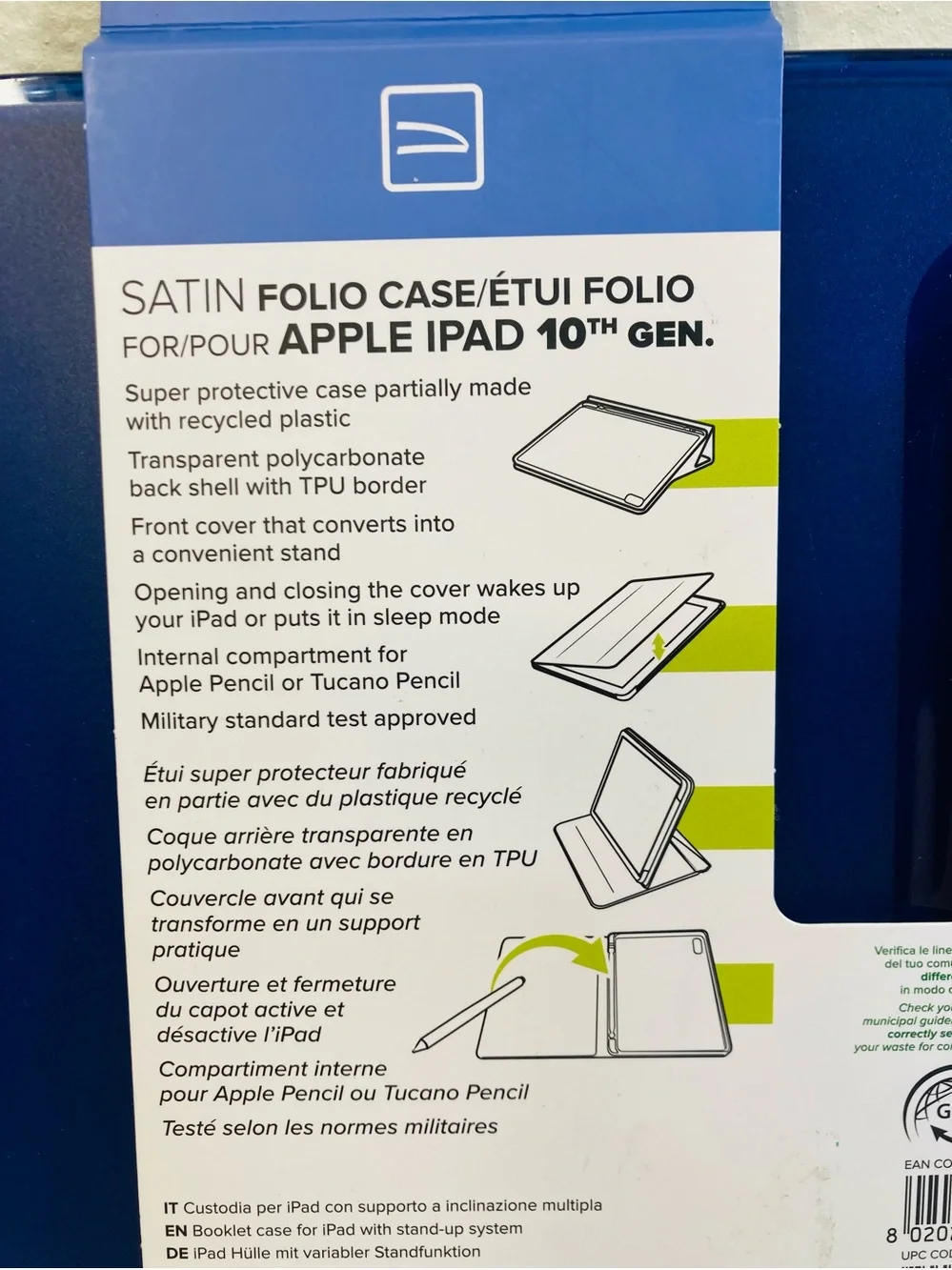 NEW Tucano MADE IN ITALY Satin Folio Case for Apple iPad 10th Gen - Blue